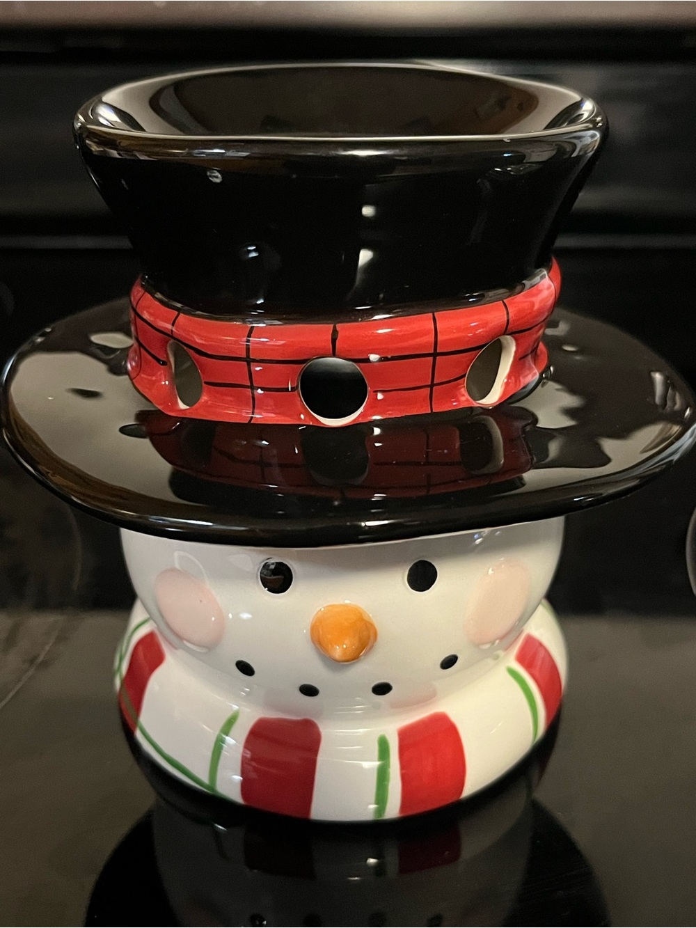 Ceramic Snowman Wax Warmer - Black Hat, Red Scarf